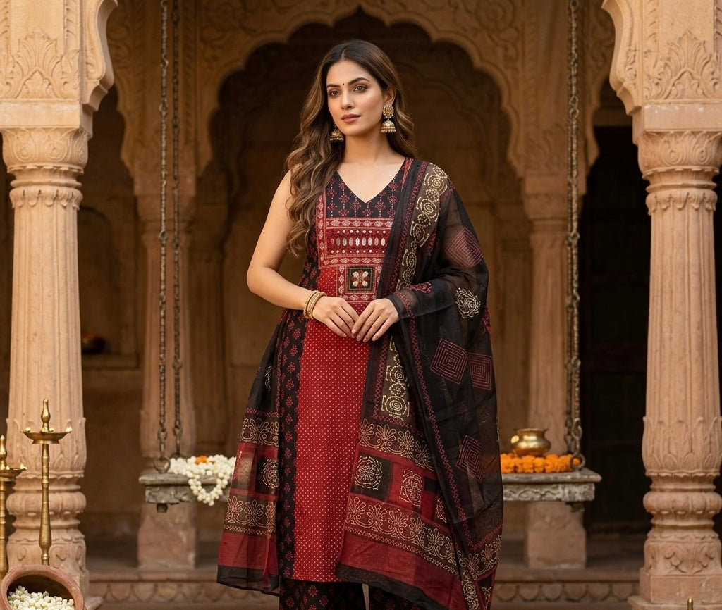 Sleeveless Kutch Dupatta Set