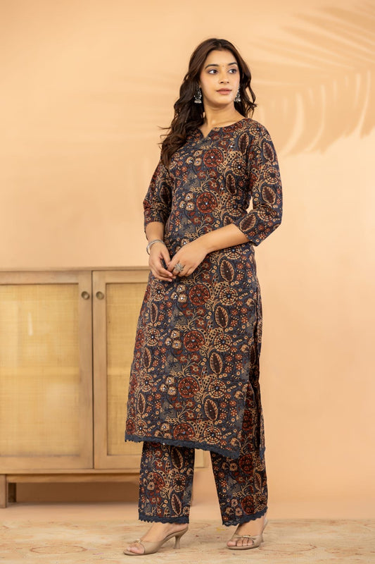 Pure Cambric Cotton Printed Co-ord Set with Sequin Detailing