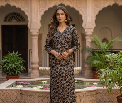 Handblock Flower Long Kurti
