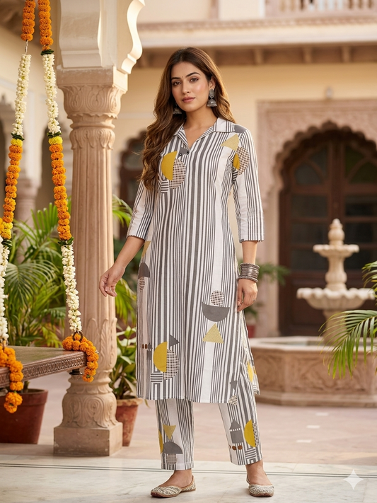 White Striped Cord Set