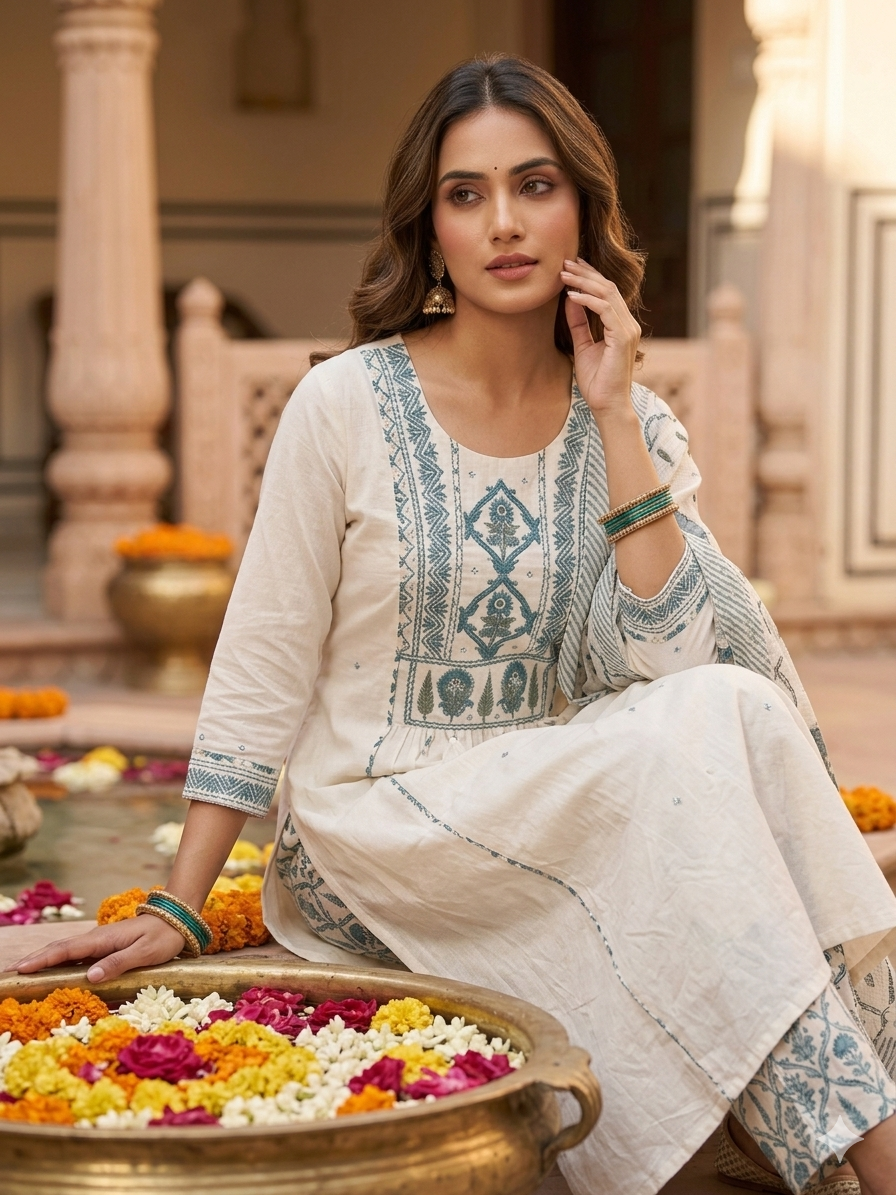 White Lover Dupatta Set
