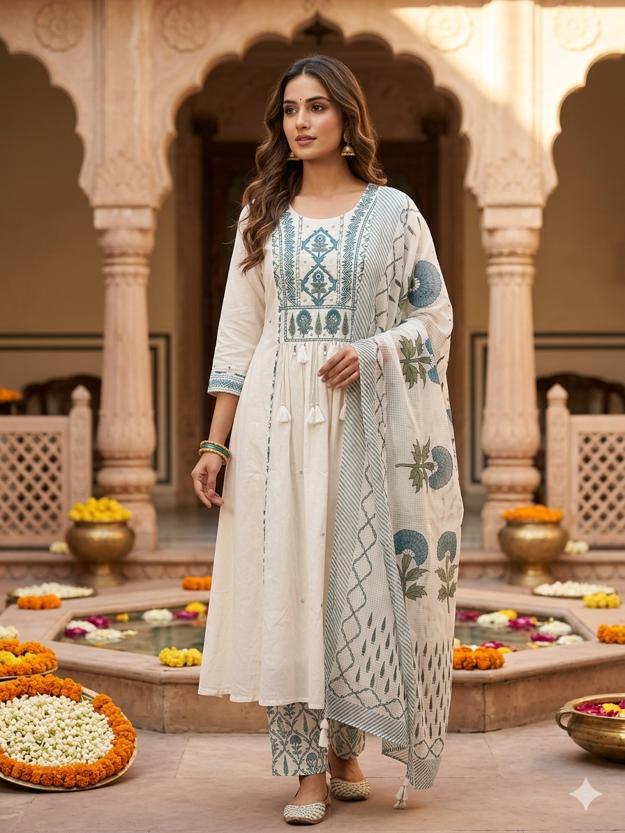 White Lover Dupatta Set