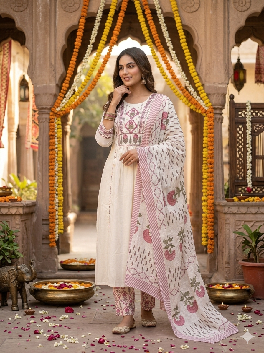 White Lover Dupatta Set