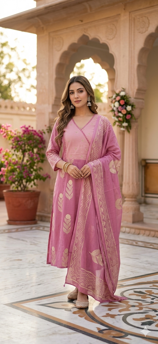 Pink ZigZag Dupatta Set