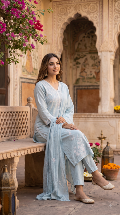 The Ruhaani Soft Embroidery Dupatta Set