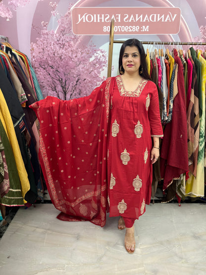 The Zaina Mulcotton Dupatta Set With Zari Embroidery