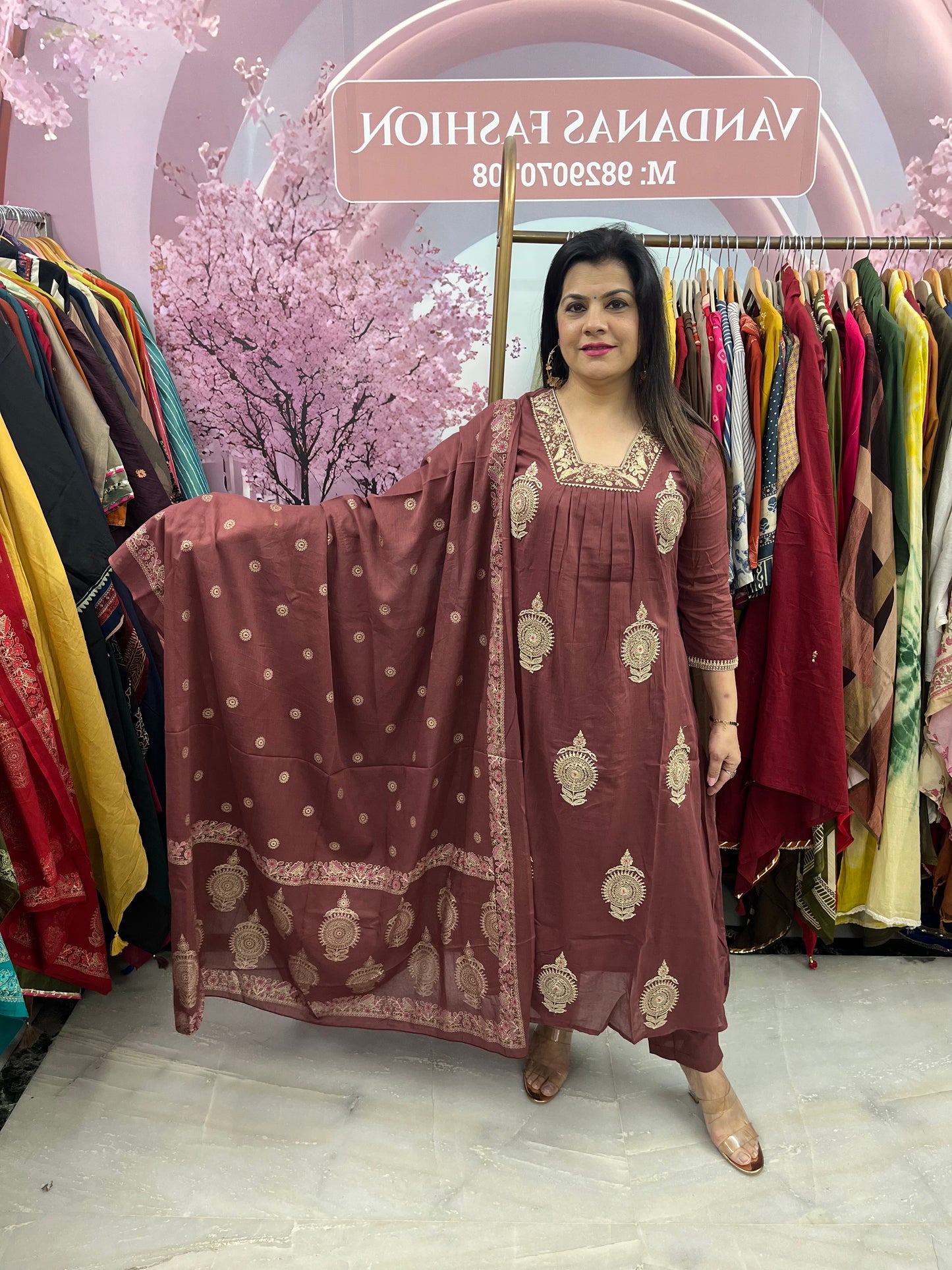 The Zaina Mulcotton Dupatta Set With Zari Embroidery