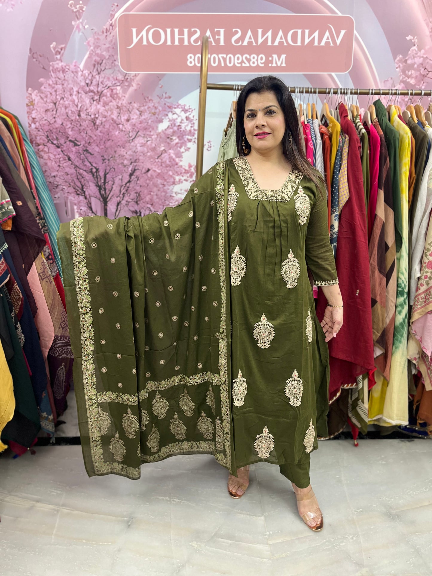 The Zaina Mulcotton Dupatta Set With Zari Embroidery