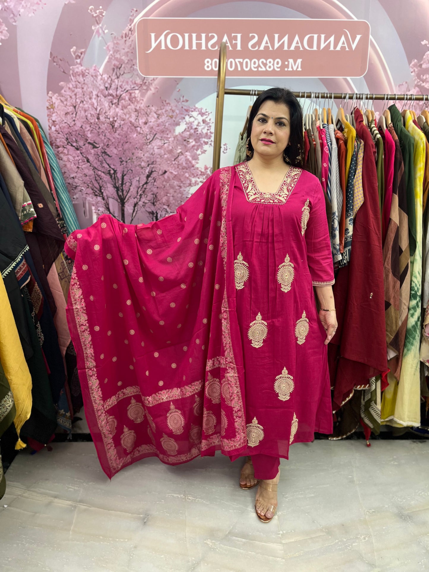 The Zaina Mulcotton Dupatta Set With Zari Embroidery
