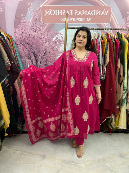 The Zaina Mulcotton Dupatta Set With Zari Embroidery