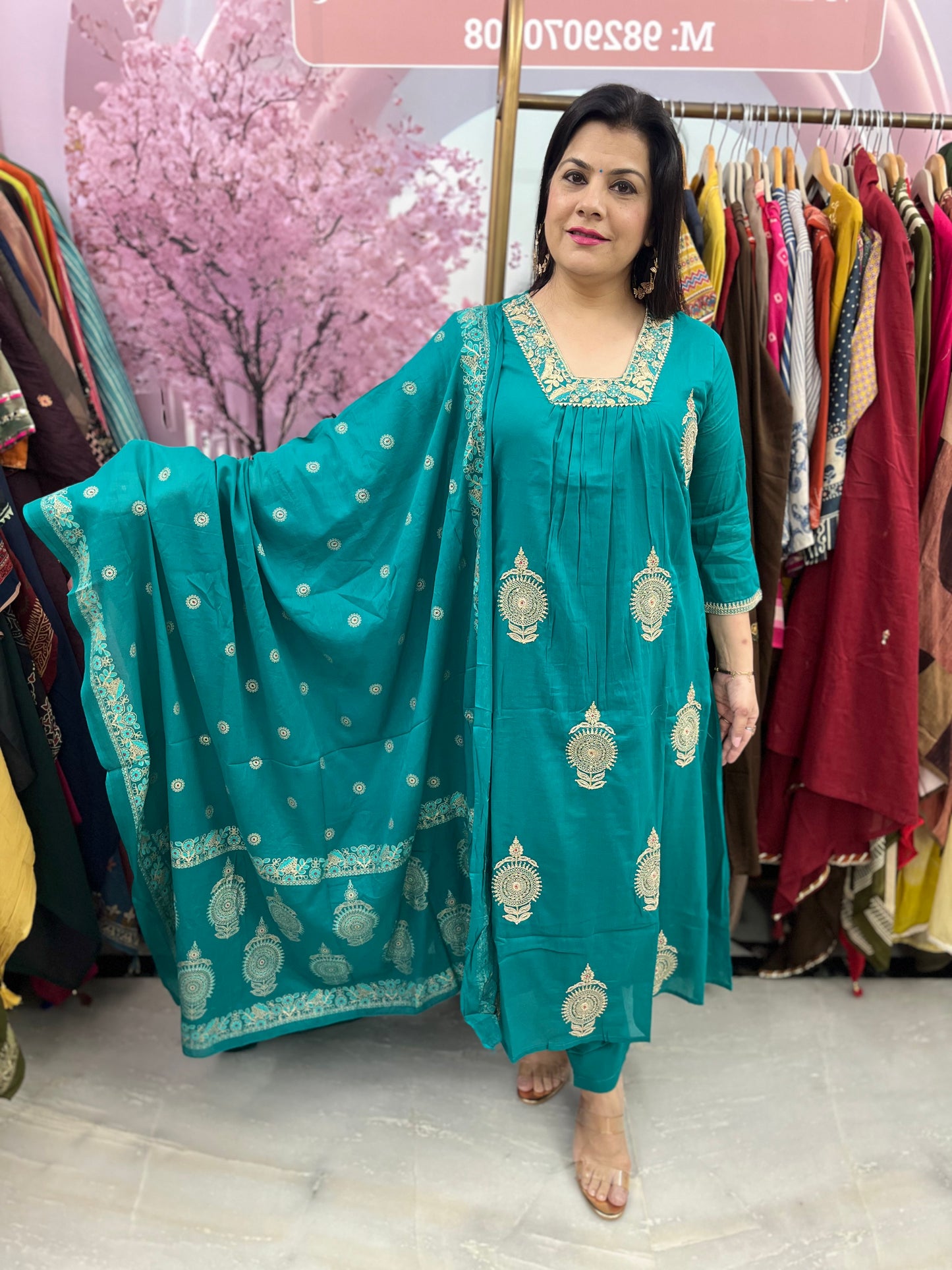 The Zaina Mulcotton Dupatta Set With Zari Embroidery