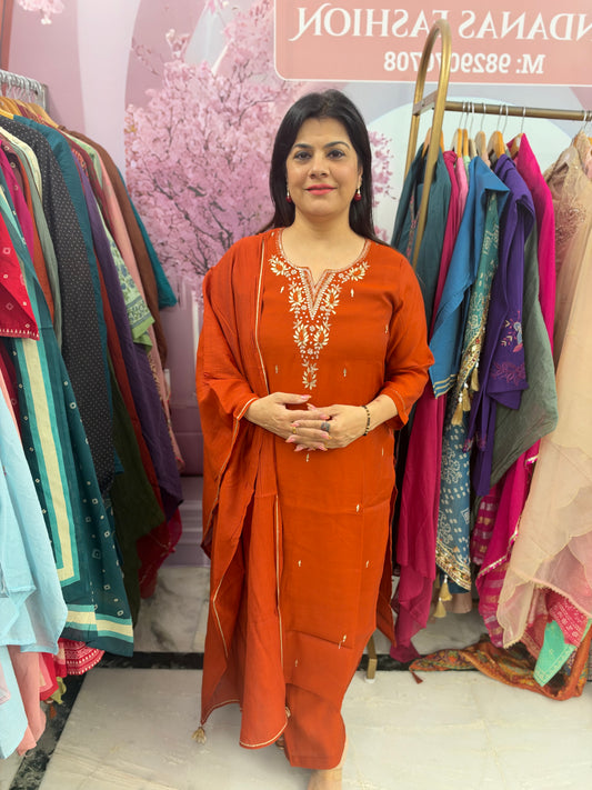 The Adda Embroidered Muslin Silk Dupatta Set
