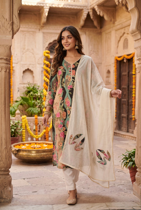 The Junoon Floral Dupatta Set with French Knots