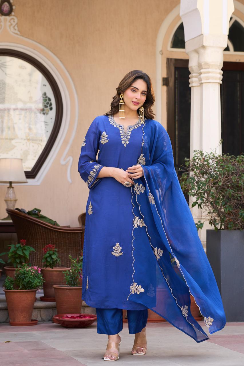 Mulsilk Embroidered Dupatta Set