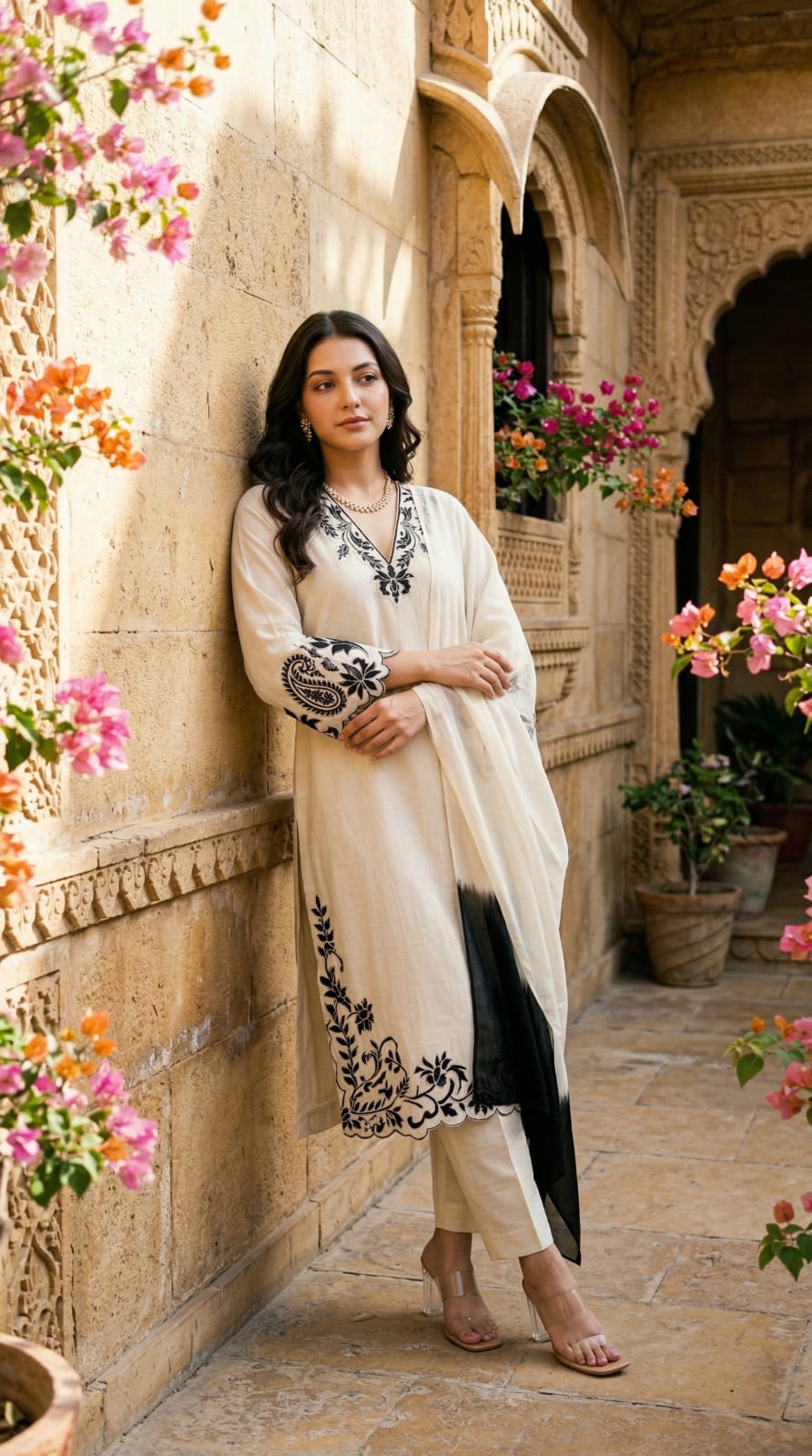 White Dyore Dupatta Set