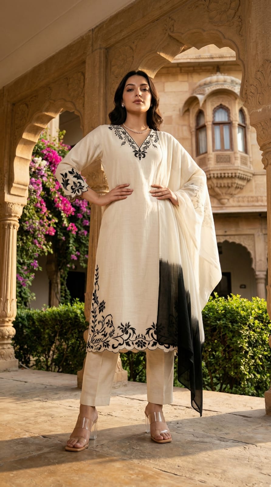 White Dyore Dupatta Set