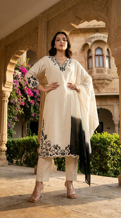 White Dyore Dupatta Set