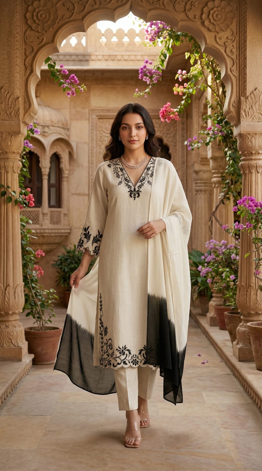 White Dyore Dupatta Set