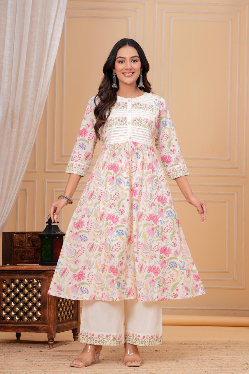Pink Off Multi Phool Dupatta Set