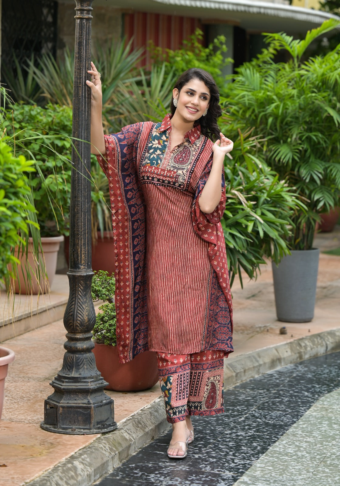 The Chogha Ajrakh Print Kaftan Set